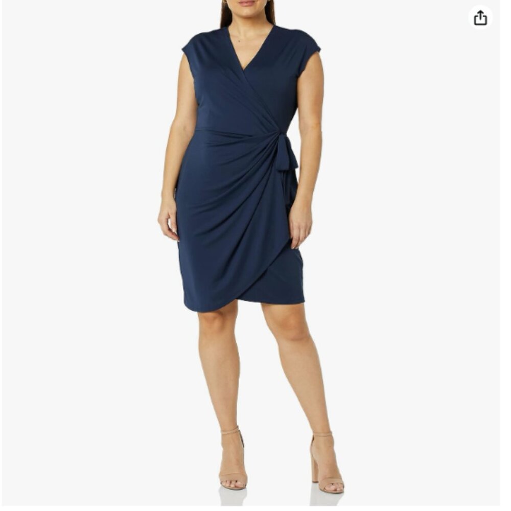 Amazon Essentials Women's Classic Cap Sleeve Wrap Dress - Navy - 3X
